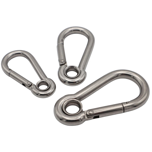 Carabiner With Eyelet - Sprung Hook - Easy To Use & Robust - 316 Stainless Steel