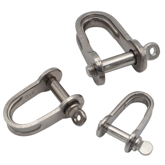 Flat Shackles - 316 Stainless Steel - Sizes M4. M5 & M6