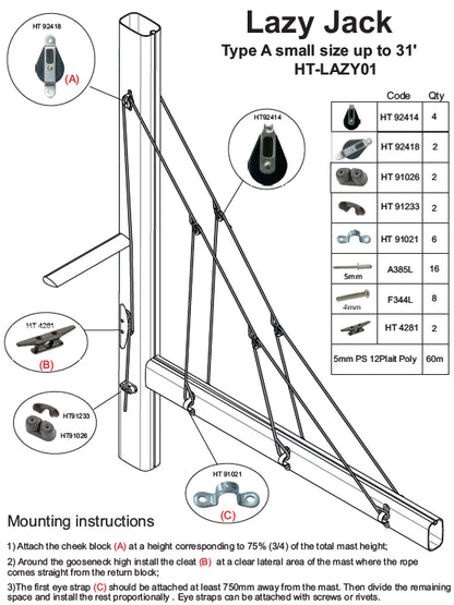 Holt Lazy Jack Kit For Yachts Up To 31’ (9.5m) With Fitting Instructions