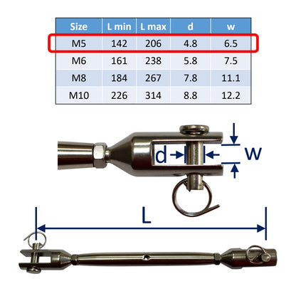 Stainless Steel Turnbuckle / Rigging Screw With Machined Fork Ends