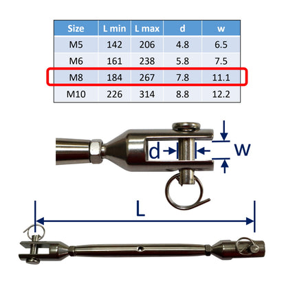 Stainless Steel Turnbuckle / Rigging Screw With Machined Fork Ends