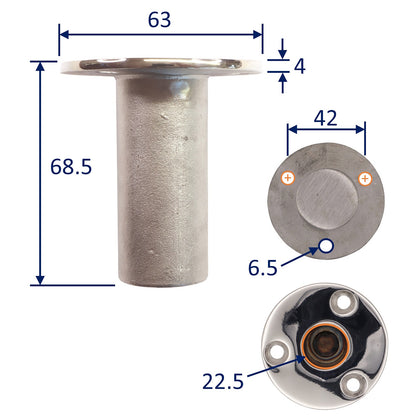 Recessed Deck Tube Holder - 22mm Tube - Canopy Frame Mounting - 316 Stainless Steel - Ideal For Canopy Frames / Bini Frames
