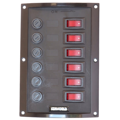 6-Gang Boat Switch Panel – 12V – With Illuminated Rocker Switches And Replaceable Fuses