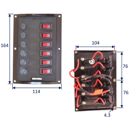 6-Gang Boat Switch Panel – 12V – With Illuminated Rocker Switches And Replaceable Fuses