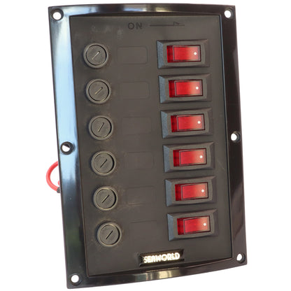 6-Gang Boat Switch Panel – 12V – With Illuminated Rocker Switches And Replaceable Fuses