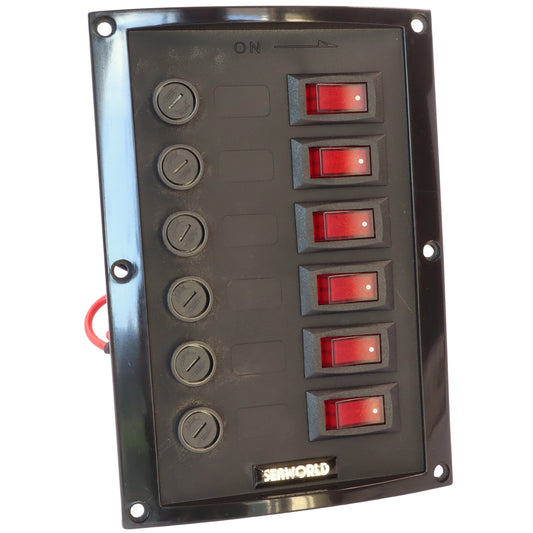 6-Gang Boat Switch Panel – 12V – With Illuminated Rocker Switches And Replaceable Fuses