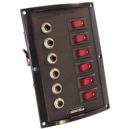 6-Gang Vertical Marine Switch Panel – With Illuminated Rocker Switches And Circuit Breakers
