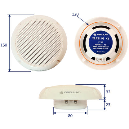 Waterproof Stereo Speakers – Osculati – 40 Watt RMS – Sold As A Pair – UV Resistant – Suitable For Boat Exteriors