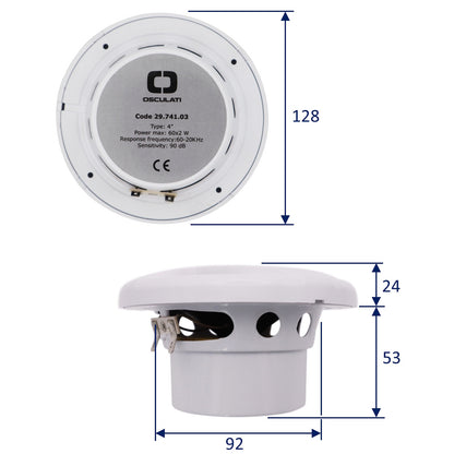 Pair Of White 4” Marine Speakers -Osculati Dual Cone Loudspeakers - Waterproof - UV Resistant