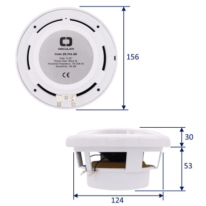 Pair Of White 5.25” Marine Speakers - Osculati Dual Cone Loudspeakers - Waterproof - UV Resistant