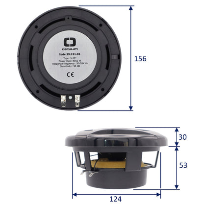 Pair Of Black 5.25” Marine Speakers - Osculati Dual Cone Loudspeakers - Waterproof - UV Resistant