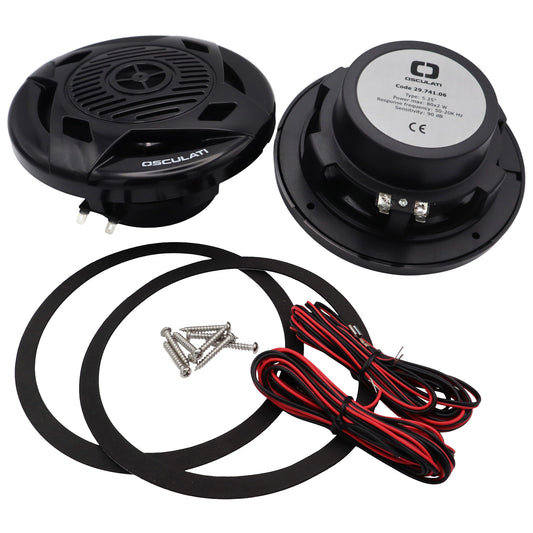Pair Of Black 5.25” Marine Speakers - Osculati Dual Cone Loudspeakers - Waterproof - UV Resistant