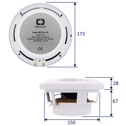 Pair Of White 6.5” Marine Speakers - Osculati Dual Cone Loudspeakers - Waterproof - UV Resistant