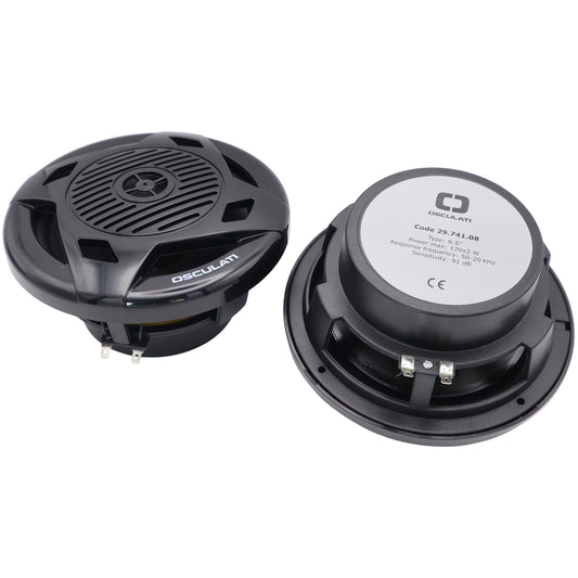 Pair Of Black 6.5” Marine Speakers - Osculati Dual Cone Loudspeakers - Waterproof - UV Resistant