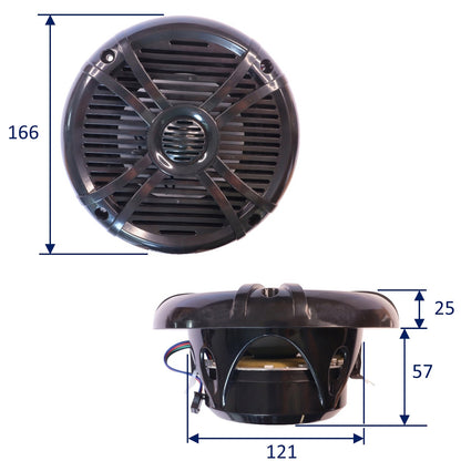 Pair Of 5.25” Osculati Two Way Speakers With Programmable Multicolour LEDS - Waterproof - UV Resistant – 166mm Outside Diameter