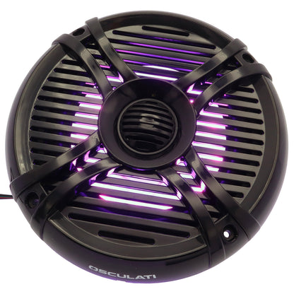Pair Of 6.5” Osculati Two Way Speakers With Programmable Multicolour LEDS - Waterproof - UV Resistant – 192mm Outside Diameter