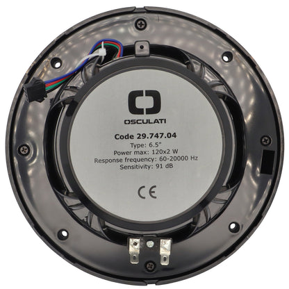 Pair Of 6.5” Osculati Two Way Speakers With Programmable Multicolour LEDS - Waterproof - UV Resistant – 192mm Outside Diameter