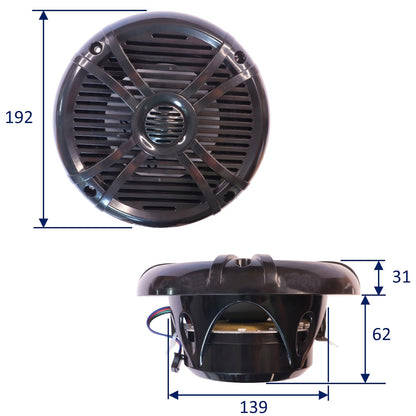 Pair Of 6.5” Osculati Two Way Speakers With Programmable Multicolour LEDS - Waterproof - UV Resistant – 192mm Outside Diameter