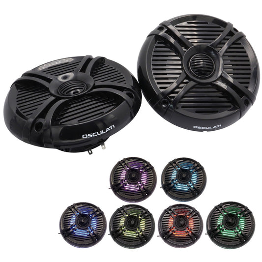 Pair Of 6.5” Osculati Two Way Speakers With Programmable Multicolour LEDS - Waterproof - UV Resistant – 192mm Outside Diameter