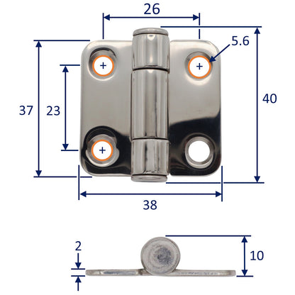 Stainless Steel Holding Hinge – 316 Grade Stainless Friction Hinge With Polished Finish 38x37mm