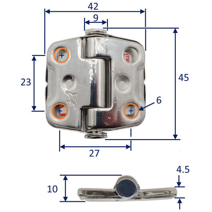 Stainless Steel Hinge with Snap-Down Cover To Conceal Fixings – 316 Grade Stainless Steel - 42x45mm
