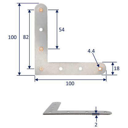 Flat Corner bracket – 316 Stainless Steel – Flat Shape – Reinforcing Bracket For Wooden Corner Joints