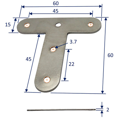 T-bracket – 316 Stainless Steel – Flat Shape – Reinforcing Bracket For Wooden T-Joints