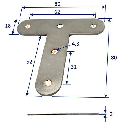 T-bracket – 316 Stainless Steel – Flat Shape – Reinforcing Bracket For Wooden T-Joints