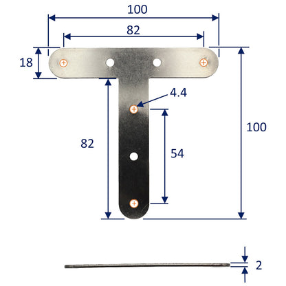 T-bracket – 316 Stainless Steel – Flat Shape – Reinforcing Bracket For Wooden T-Joints
