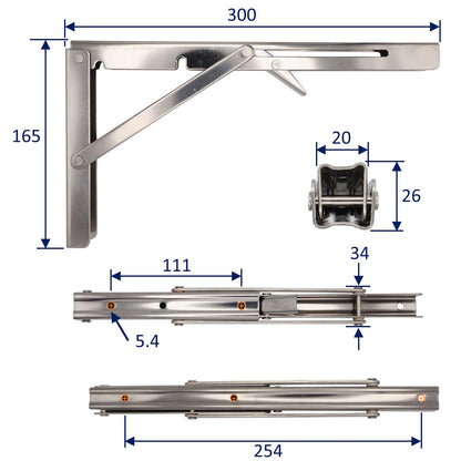 Folding Table Bracket With Quick-Release – A2 Stainless Steel – Max Load 150kg