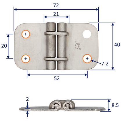 Stainless Steel 180 Degree Hinge – 316 Grade Stainless Hinge With Polished Finish 71 x 40mm
