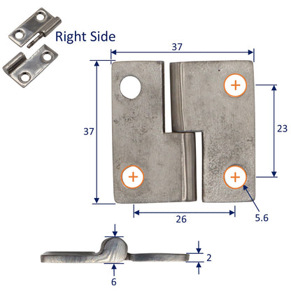 Stainless Steel 2 Part Removable Hinges – 316 Grade Stainless Hinge With Polished Finish - 37 x 37mm – Available In Left Or Right Side