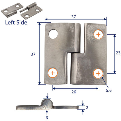 Stainless Steel 2 Part Removable Hinges – 316 Grade Stainless Hinge With Polished Finish - 37 x 37mm – Available In Left Or Right Side