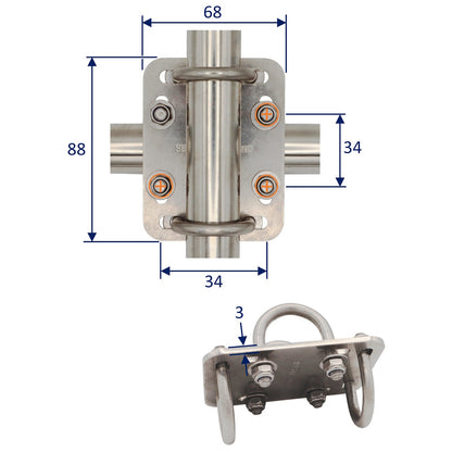 90-Degree Clamp For 25mm Tubing – Clamps Two Tubes At Right-Angles – With U-Bolts & Nyloc Nuts