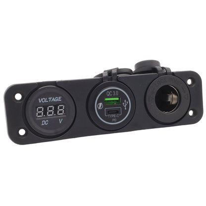 Marine Power Outlet With USB-A & USB-C – Includes Cigarette Lighter Socket & Digital Voltmeter Display
