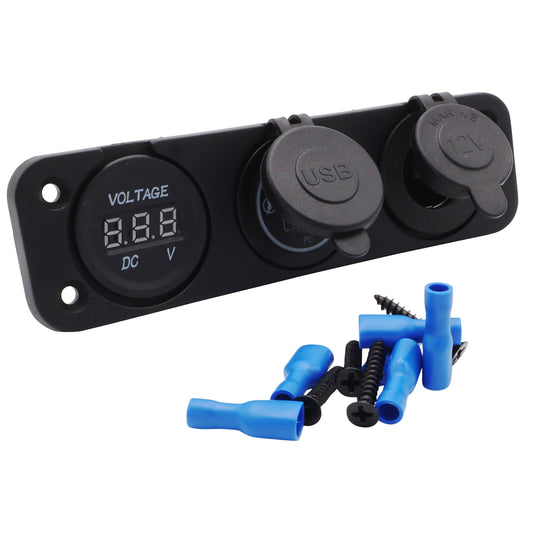 Marine Power Outlet With USB-A & USB-C – Includes Cigarette Lighter Socket & Digital Voltmeter Display