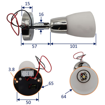 Frosted Glass / Polished Stainless Steel Swivel LED Spot Light – With USB C Charging Point – Osculati – 92 Lumen