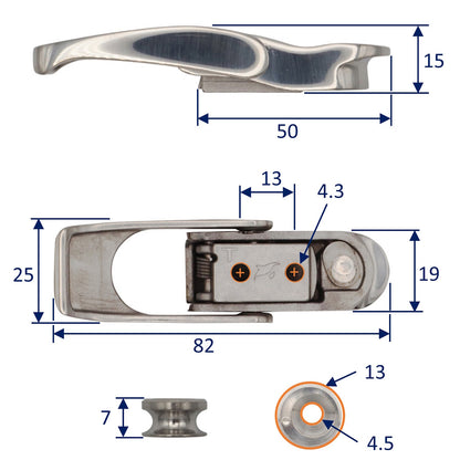 Sprung Lockable Hasp – Polished 316-Grade Stainless Steel – With Twist Lock Key
