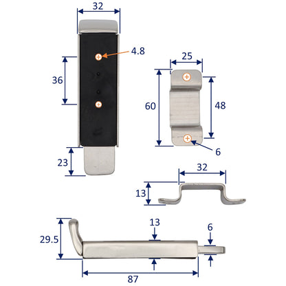 Stainless Steel Door Latch – Polished Slide Latch – With Detent To Keep In Position – 316 Stainless Steel