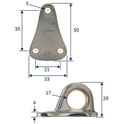 A4 Stainless Steel Fender Eye – 3 Point Fixing – Polished Finish – 17mm Hole For Rope