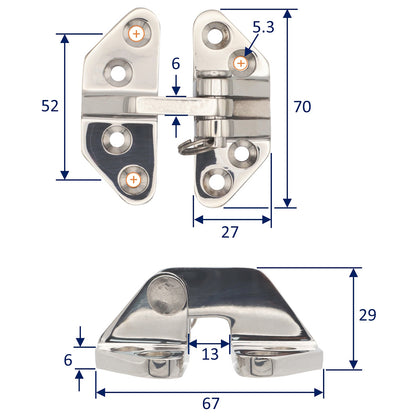Boat Hatch Hinge – 316-Grade Stainless – With Removable Pin – Heavy Duty