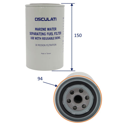 Osculati Replacement Water Separating Fuel Filter Cartridge – 30 Micron Filtration – To Suit Our Diesel Fuel Filter (Part Number SM-2080)