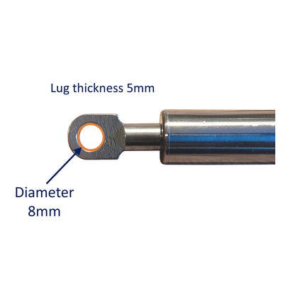 Replacement Gas Strut / Gas Spring – Osculati – Marine-Grade Stainless Steel – 8mm Plain End Bearings - 700mm – 55kg (550N)