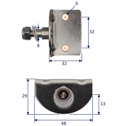 Gas Strut 90-Degree Mounting Plate – 316-Grade Stainless Steel – 8mm Pin Diameter – For Our Osculati Gas Struts