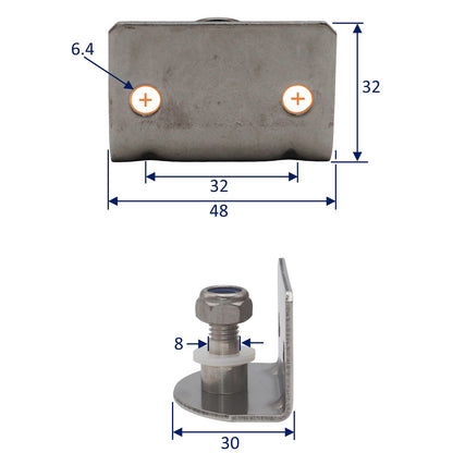 Gas Strut 90-Degree Mounting Plate – With 8mm Threaded Internal Pin – For Our Osculati Stainless Steel Gas Struts – Available In Two Sizes