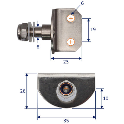 Gas Strut 90-Degree Mounting Plate – 316-Grade Stainless Steel – 8mm Pin Diameter – For Our Osculati Gas Struts