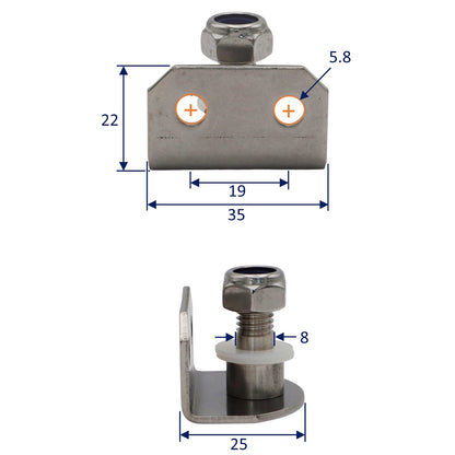Gas Strut 90-Degree Mounting Plate – With 8mm Threaded Internal Pin – For Our Osculati Stainless Steel Gas Struts – Available In Two Sizes