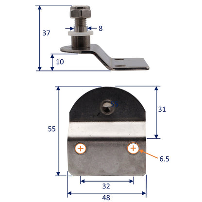 Gas Strut Mounting Plate – 8mm Pin – 10mm Offset – For Mounting Our Osculati Stainless Steel Gas Springs