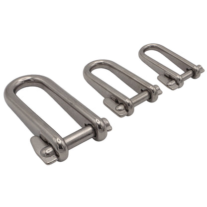 Long D-Shackle With Locking Key Pin – 316-Grade Stainless Steel - Metric Sizes