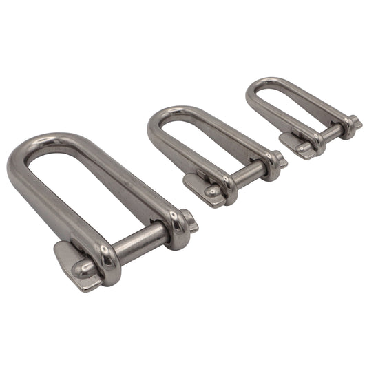 Long D-Shackle With Locking Key Pin – 316-Grade Stainless Steel - Metric Sizes